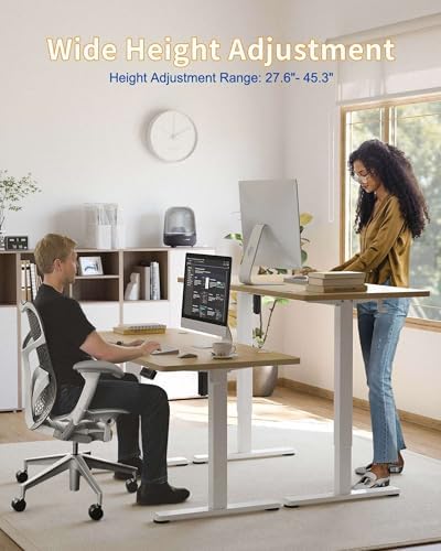 YIHAYO Electric Standing Desk, 40 x 24 Inches Stand Up Desk with Splice Board, Adjustable Height Desk, Computer Desk for Home Office, White Frame/Natural Top - Image 2