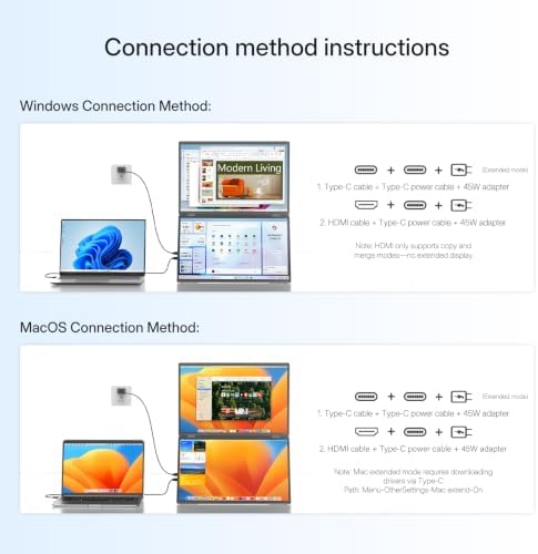InnoView 18.5" 100Hz Dual Portable Monitor Built-in Speakers 115% sRGB 315°Adjustable Dual Stacked Folding Monitor (Wins/Mac) 1080P Laptop Screen Extender for Laptop(No Driver Needed) - Image 5