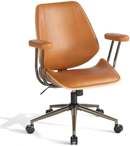 Modern Mid Back Office Chair, Adjustable Swivel Desk Chair with Arms, Brown by BERYTH