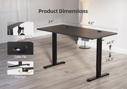 YDN 63 x 24 Inch Black Electric Standing Desk - Image 3