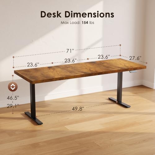 OffiGo 71" Executive Electric Standing Desk Height Adjustable, Rustic Brown - Image 3