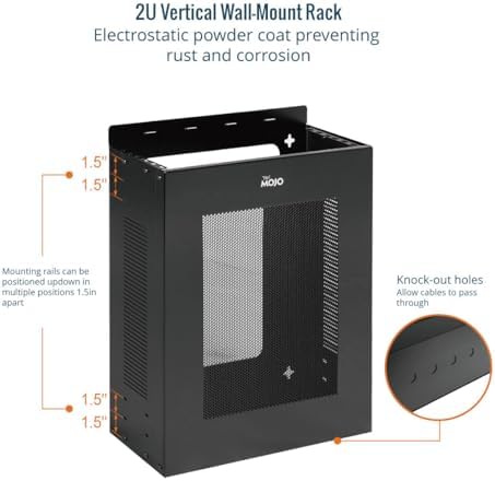 Tecmojo 2U Vertical/Horizontal Wall Mountable Server Rack, with Vented Enclosure for 19" IT Equipment, Cable Modems, Telecom, A/V, Black - Image 4
