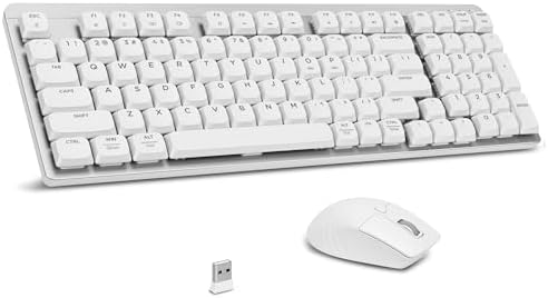LeadsaiL Wireless Keyboard and Mouse Combo, 2.4Ghz Cordless Mechanical Keyboard and Silent Mouse for Business, Low-Profile Red Switch, 98-Key Compact Slim Keyboard for Windows/MacOS PC Laptop- Silver by LeadsaiL