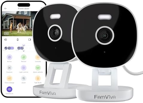 2K Wired Security Camera, Indoor/Outdoor for Home, Pet, Baby, Nanny, IP65 Waterproof Color Night Vision, White Light & Siren, Recording, Motion Detection, Works with Alexa, Plug in, White-2P by FamViva