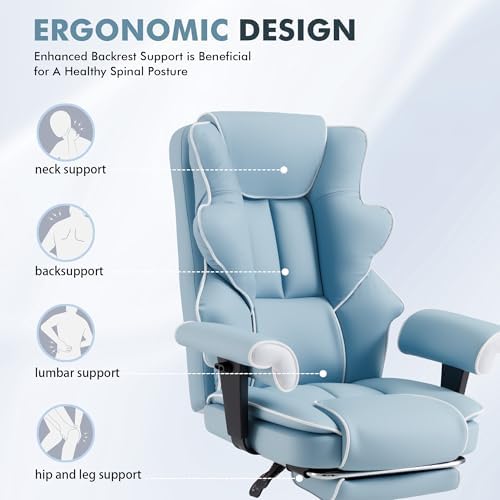 HOMREST Heated Massage Executive Office Chair with Foot Rest,Airy Blue - Image 5