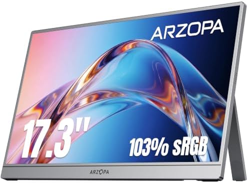ARZOPA 17.3" Portable Monitor Gray, 1080P FHD IPS 103% sRGB - Z1C Plus by ARZOPA