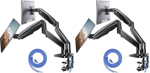 HUANUO Dual Monitor Stand for 13″–40″, Premium Dual Monitor Mount with USB, Height Adjustable Monitor Stand for 2 Monitors, VESA Mount with Clamp/Grommet Base, Holds 26.4lbs per Arm, HNDS7 (Pack of 2) by HUANUO