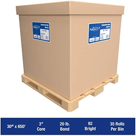 Alliance Wide Format Paper 30” x 650’ Rolls Bond Engineering 92 Bright 20lb - 35 Rolls Per Pallet with 3” Core - Image 5