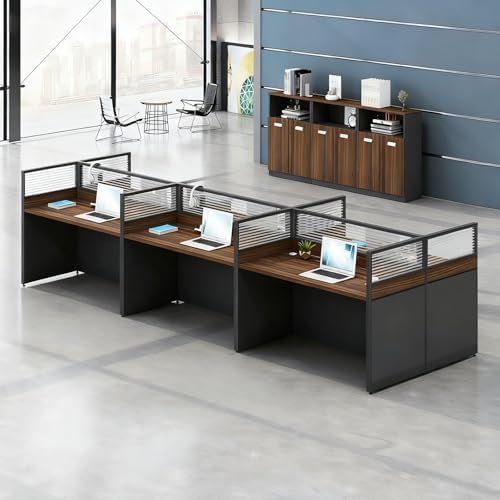 6-person Office Cubicle Desk Workstation w/Mute Privacy Panels, Dark Walnut by Nykto
