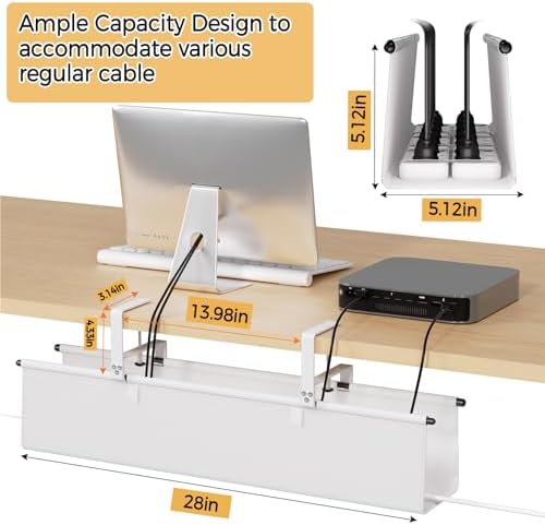 Under Desk Cable Management Tray, 28" Fabric Wire Cord Organizer, White - Image 4