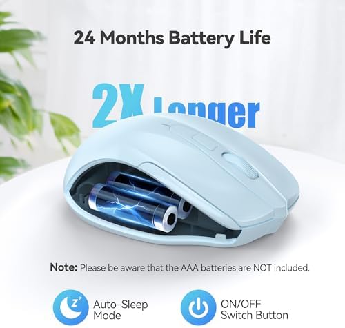 TECKNET Wireless Mouse, 2.4G Ergonomic Computer Mouse, 2600 DPI, Lightblue - Image 6