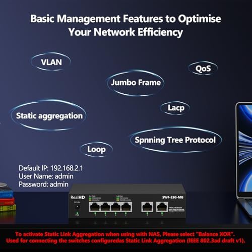 10Gb RJ-45 Ethernet Network Switch Web Managed, 2 x 10Gb RJ45 Ports, 4 x 2.5Gb Base-T Ports | Multi Gigabit Switch 1G / 2.5G | 60G Bandwidth | Fanless Metal Internet Switch for Wireless AP, NAS, PC - Image 4