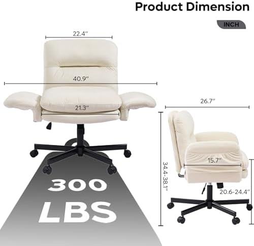 Bestier Criss Cross Office Chair with Flip-Up Arms, Beige Velvet Desk Chair - Image 3