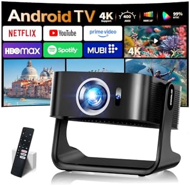 [Compatible with Netflix & Support 4K] 1080P HD Mini Projector Dual Band WiFi6 5G and BT 5.4 Auto Focus & Obstacle Avoidance Portable Outdoor Projector, 270° Adjustable Stand for Home Movie - Black by Unknown