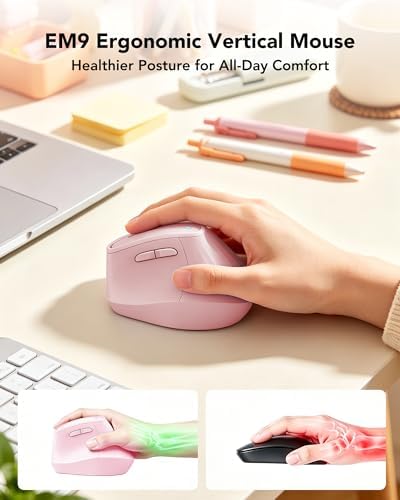 KYSONA Ergonomic Mouse Wireless, Bluetooth Vertical Mouse, 5-Level Adjustable DPI, 2.4G Silent Switch Mice for Windows, MacOS, IPadOS, Laptop, PC, Pink - Image 3