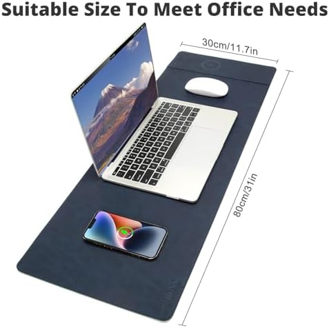 Magnetic Wireless Charging Desk Mat, 31"x11.7" Large Mouse Pad with Ultra-Smooth Surface, Microfiber Leather Office Mouse Mat, Waterproof Extended Computer Keyboard Desk Mat for Office & Home, Laptop - Image 3