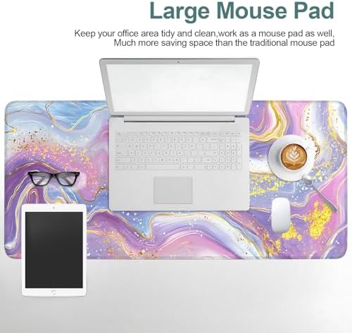 Pink Purple Marble Gaming Mouse Pad 35.4"x15.7" Large Extended Pad Desk Mat Anti-Slip Rubber Base & Durable Stitched Edges for Gamers Smooth Mouse Pad Writing Surface for Desk Office/Home - Image 7