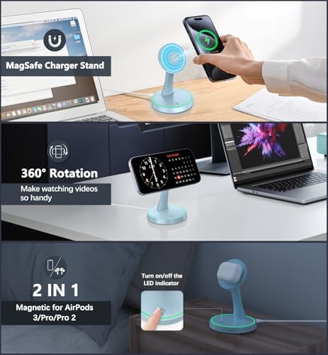 Magnetic Wireless Charger Stand 15W for iPhone 18 Pro/18 Pro Max, iPhone 17/17 Pro/17 Air/17 Pro Max, 16/15/14/13/12 Series, Charging Station with Sleep-Friendly LED Light for AirPods - Image 2