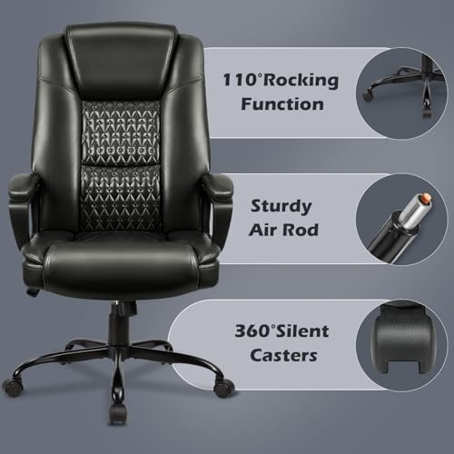 LEMBERI Home Office Executive Desk Chair, High Back PU Leather Chair, Height Adjustable Swivel Computer Chair with Padded Armrest (Black) - Image 4