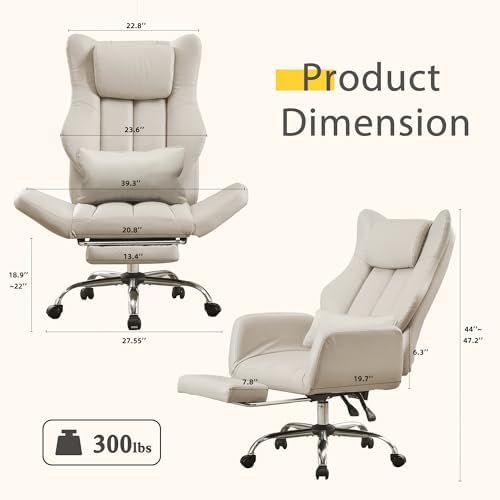 JOMEED Cross Legged Office Chair with Footrest,Flip Armrest,Beige - Image 2