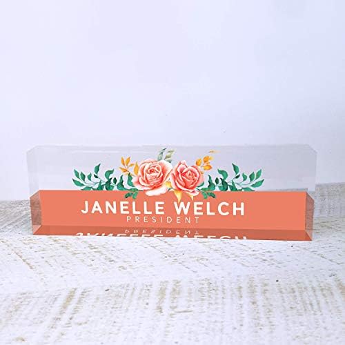 ARTBLOX Personalized Acrylic Desk Name Plate, Orange Roses Design - Image 2