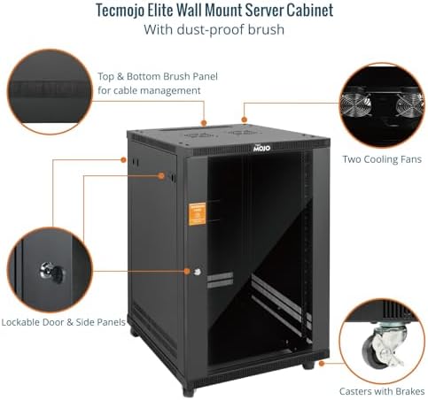 Tecmojo 18U Wall Mount Rack,18U Rack 23.6 Inch Depth,Hold Up to 176 Lbs,Server Rack with Casters,Enclosed Network Cabinet for 19 Inch Network,Server and AV Gear,Glass Door(Elite Collection) - Image 4