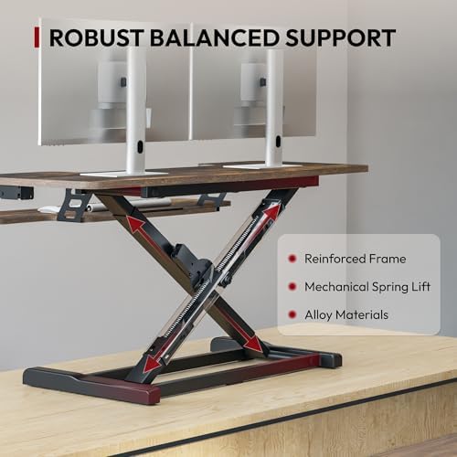 SANODESK 42" Extra Large Standing Desk Converter, Effortless Lift Sit-Stand Riser, Heavy Duty Multi-Device Workstation, Spacious Ergonomic Desktop Riser, Rustic Brown - Image 3
