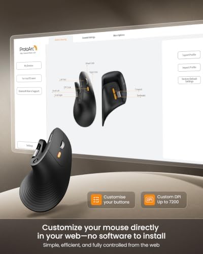 ProtoArc EM11 Pro Ergonomic Mouse for Large Hands, Side Scroll, Black - Image 4