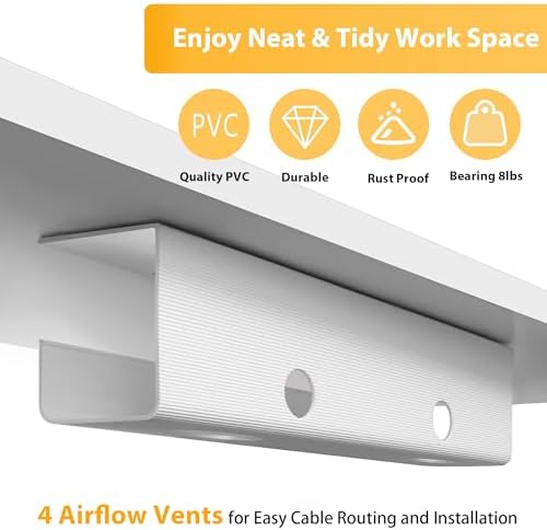 ZhiYo 2 Pack Large Capacity Cable Management Tray, Under Desk Cable Tray 31.5in(2X L15.7in), PVC Standing Desk Cord Management Ideas, Cable Organizer for Office and Home - White - Image 5