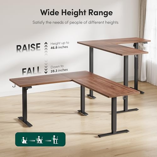 Cubiker Reversible L Shaped Standing Desk - 63 x 55 Inch Electric Adjustable Height Corner Standing Desk, Ergonomic Sit Stand Up Table with 3 Memory Buttons, Splice Board for Home Office, Black Walnut - Image 6