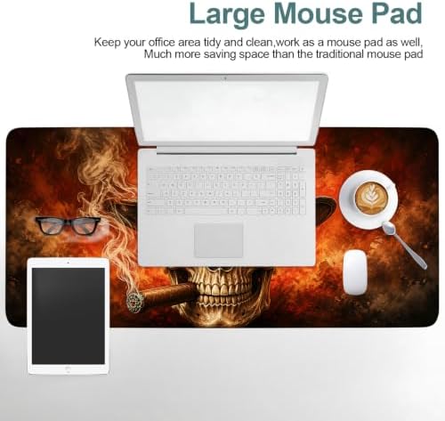 Halloween Smoking Skull Extended Gaming Mouse Pad 35.4"x15.7" Large Extended Pad Desk Mat Anti-Slip Rubber Base & Durable Stitched Edges for Gamers Smooth Mouse Pad Writing Surface - Image 7