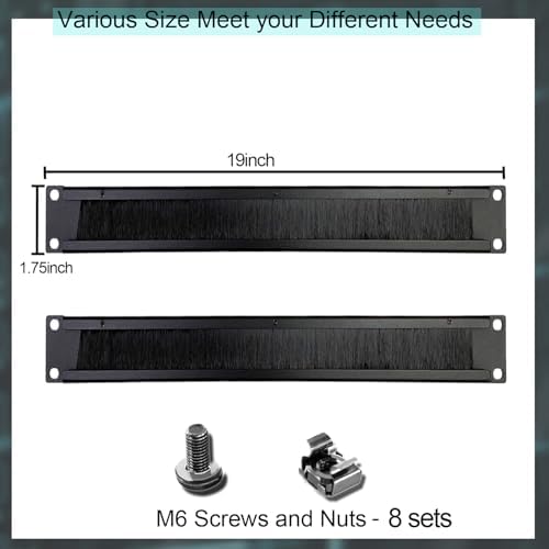1U Blank Panel, 19 Inch Blank Rack Mount Panel,1U Disassembled Cable Management Rack Mount Spacer W/Brush for Server Network Rack Enclosure Cabinet Cable (2pcs-Brush) - Image 2