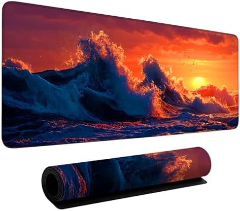 Sunset Waves Gaming Mouse Pad 31.5"x11.8" Large Extended Pad Desk Mat Anti-Slip Rubber Base & Durable Stitched Edges for Gamers Smooth Mouse Pad Writing Surface for Desk Office/Home by LEIWEIHOPE