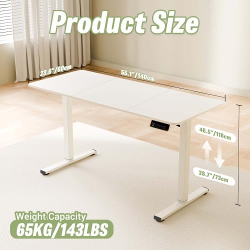 ERGOMAKER 55"x24" Standing Desk, Height Adjustable Sit-Stand Office,White - Image 3
