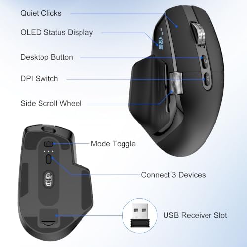 SIBEITU Wireless Bluetooth Mouse, 2.4 Ghz Ergonomic Mouse with OLED Display - Image 6