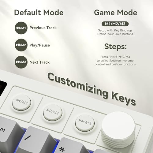 BOYI K104Pro Mechanical Keyboard with 2.2" Screen&Media Knob,QMK/VIA Custom BT5.0/2.4GHz/Type-C Gasket Mounted Hot Swap RGB Full Size Creamy Wireless Keyboard NKRO Gaming Keyboard for PC/Mac(Retro) - Image 6