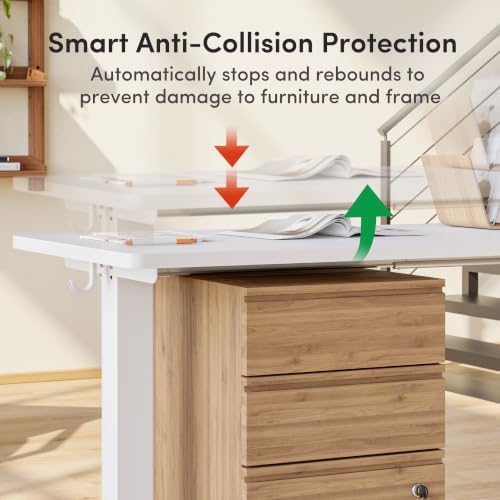 FEZIBO 63" x 55" L-Shaped Standing Desk - Adjustable Corner Desk L Shape, L-Shaped Adjustable Desk with Splice Board, L Shape Standing Desk, White - Image 5