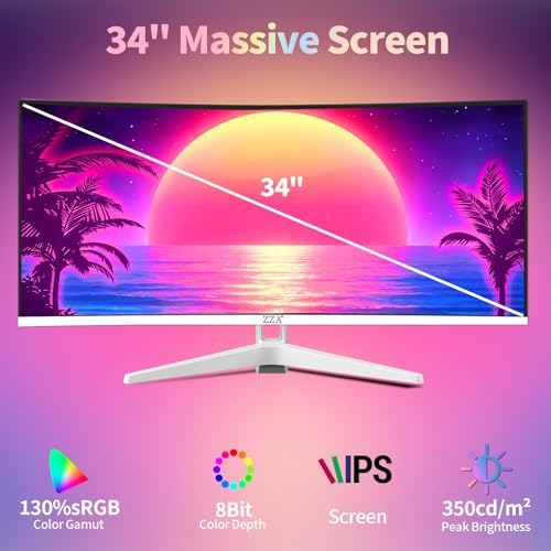 34'' Ultrawide Curved Monitor-WQHD 3440x1440 Resolution,100Hz, IPS Panel, Built-in Speakers,3800R Curvature,HDR10,AMD FreeSync Premium,21:9 Aspect Ratio,Low Blue Light,Flicker-Free Technology-White - Image 5
