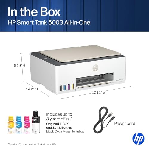 HP Smart Tank 5003 Wireless All-in-One Ink Tank Printer, Scanner, Copier with up to 3 Years of Ink Included, Best-for-Home, Cartridge-Free Refillable, AI-Capable (9B2D3A) - Image 5