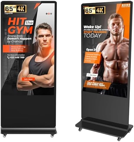 32/43/55/65 Inch 4K Digital Signage Display, LCD Screen Advertising Display Kiosk Interactive Totem Floor Standing Auto AD Player with USB/HDMI/WiFi Android OS (65'' Non-Touch) by JASZDOT