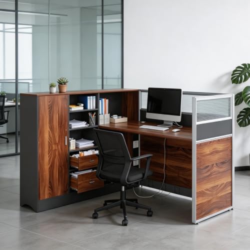 Modular Office Cubicle Workstation Desk with Privacy Panels and Cable Management, Long Computer Desk for Commercial Workspace, Sound Dampening Partition Wall (Walnut+Grey, 59IN) by UsosidamFoldTables