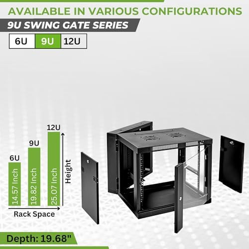 NavePoint 9U Wall Mount Cabinet with Hinged Back - 25.5” Deep, Server Rack Enclosure with Locking Glass Door and Removable Side Panels, Network Cabinet with 2 Fans, Pre-Assembled - Image 3