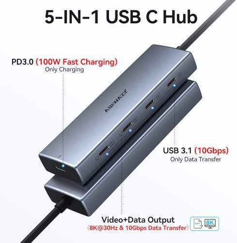 10Gbps USB C Hub, 5 Port USB C Splitter with 8K@30Hz USB-C Display Output - Image 2