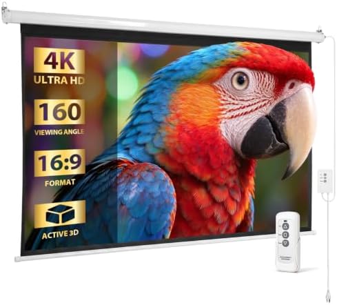 SUPER DEAL 92'' 16:9 HD Motorized Projection Screen with Remote Control, Foldable Anti-Crease Portable Projector Movie Screen for Home Theater Education Outdoor Indoor Public Display, White by Superdeal