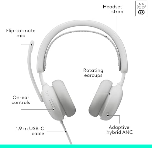 Logitech Zone Wired 2 Noise Canceling Headset Adaptive Hybrid - Off-White - Image 3