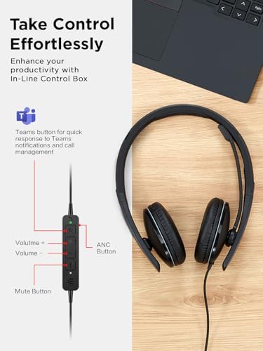 Lenovo Wired ANC Headset Gen 2 (Teams) with Active Noise Cancellation, EPOS BrainAdapt & ActiveGard Tech, Lightweight, USB-C, Plug-and-Play, Zoom Certified, Customizable, Hearing Protection - Image 7