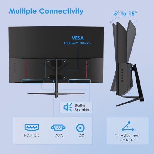 27-inch FHD(1920 x 1080) Monitor Curved, VA Panel, 75Hz, HDMI/VGA, Low Blue Light, Flicker-Free, 3-Side Frameless, VESA Mount, Slim Metal Stand, for Home Office Use, Black - Image 7