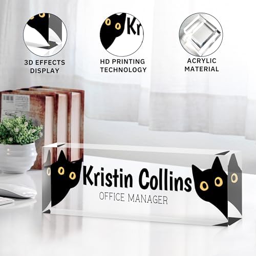 Custom Name Plate for Desk, Personalized Desk Name Plate on Clear Acrylic Glass, Appreciation Gifts for Teacher Employee Boss Coworkers Nurse, Desktop Office Accessories For Women (Black Yellow) - Image 5