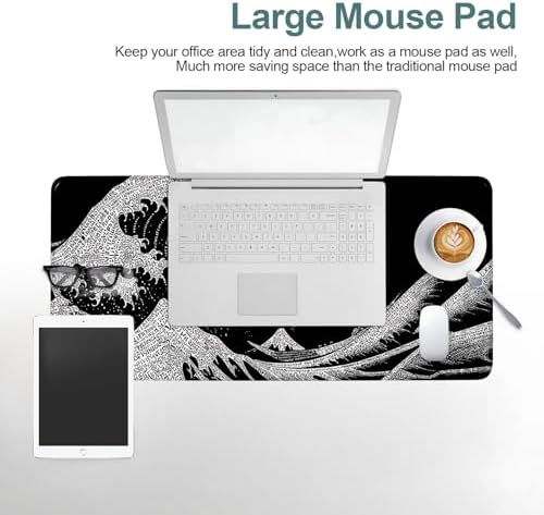Black Waves Gaming Mouse Pad 31.5"x11.8" Large Extended Pad Desk Mat Anti-Slip Rubber Base & Durable Stitched Edges for Gamers Smooth Mouse Pad Writing Surface for Desk Office/Home - Image 7