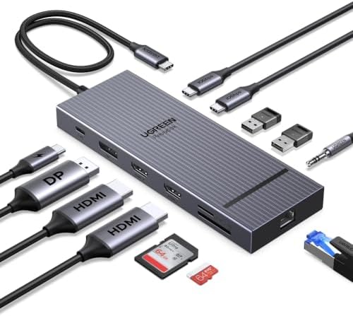 UGREEN USB C Docking Station Triple Monitor 4K, 12-in-1 Dock with 2xHDMI+DP by UGREEN